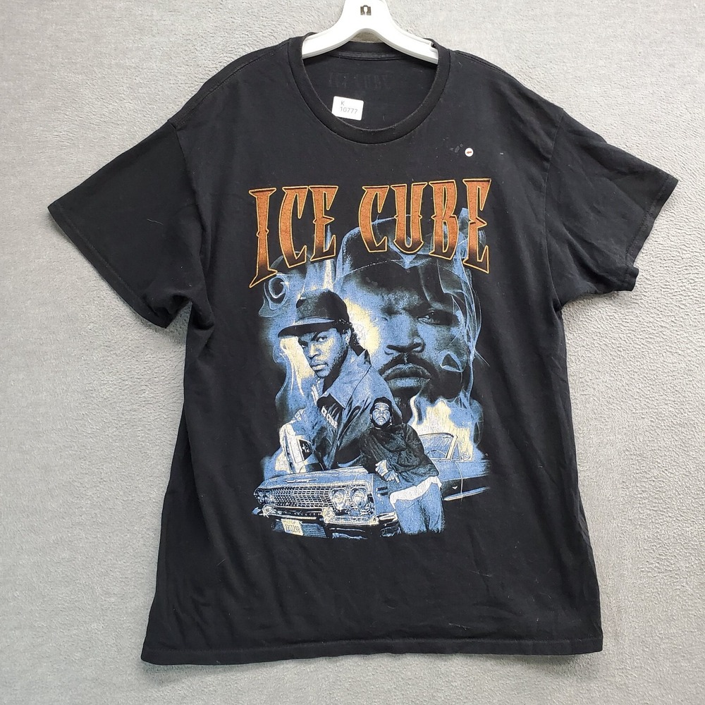 Ice Cube Men Shirt Large Black Graphic Hot Rod Tee Crew Neck READ